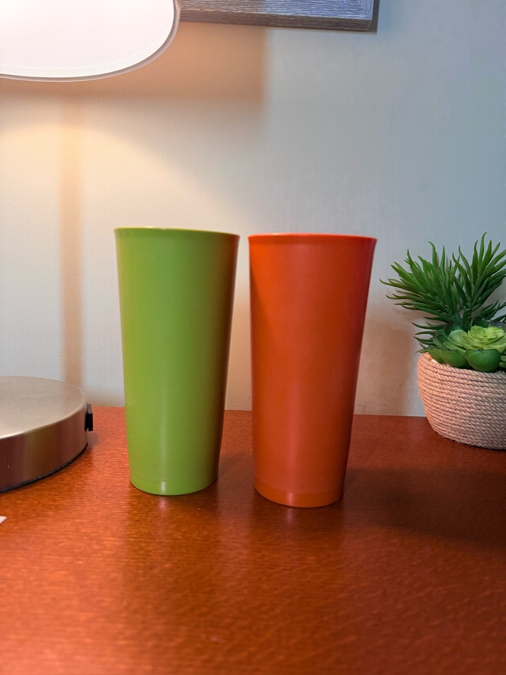 Tupperware Lot of 2 Tumbler Cups Harvest #1348 orange and green Vintage